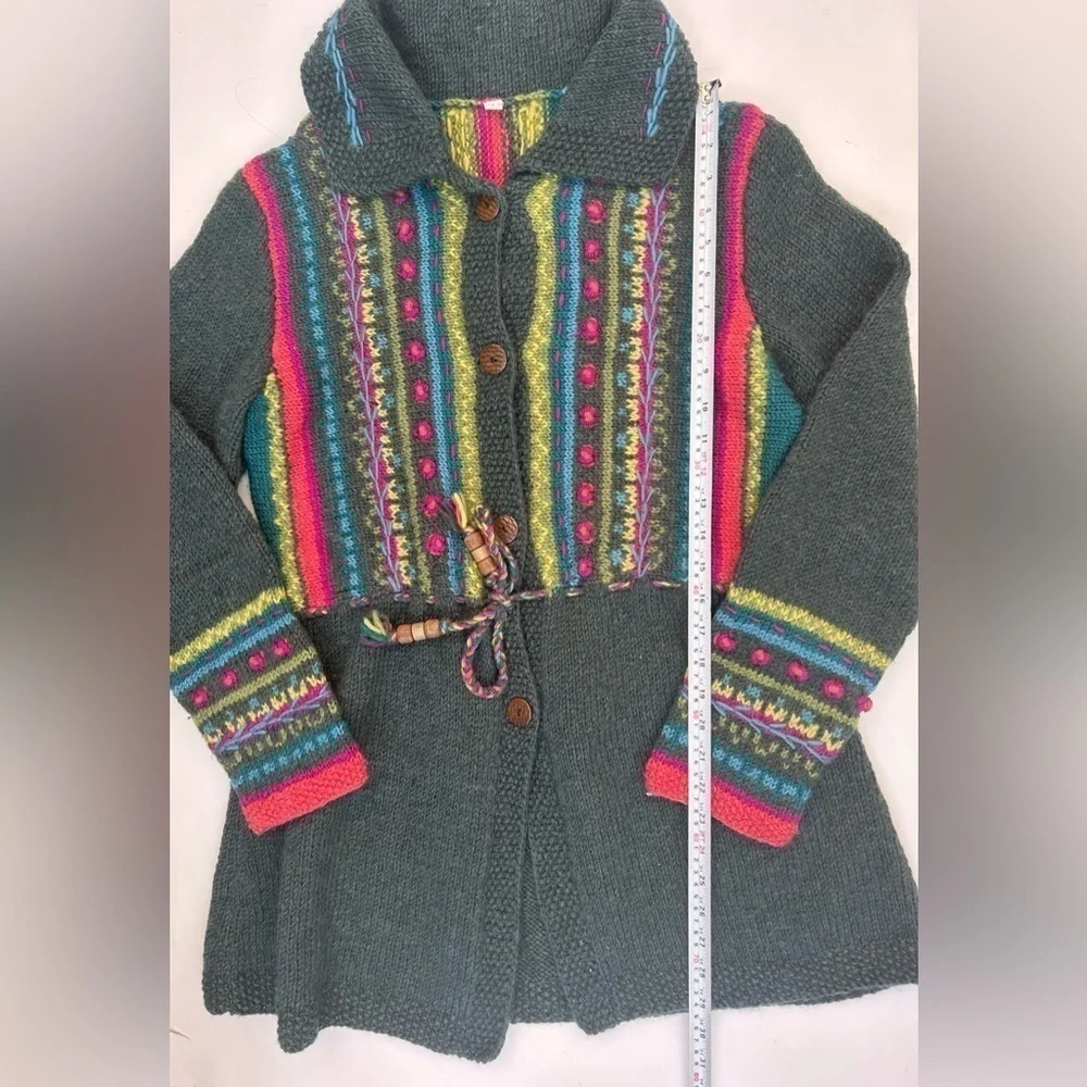 HANDMADE knit multicolour embroidery wool sweater - Picture 6 of 11